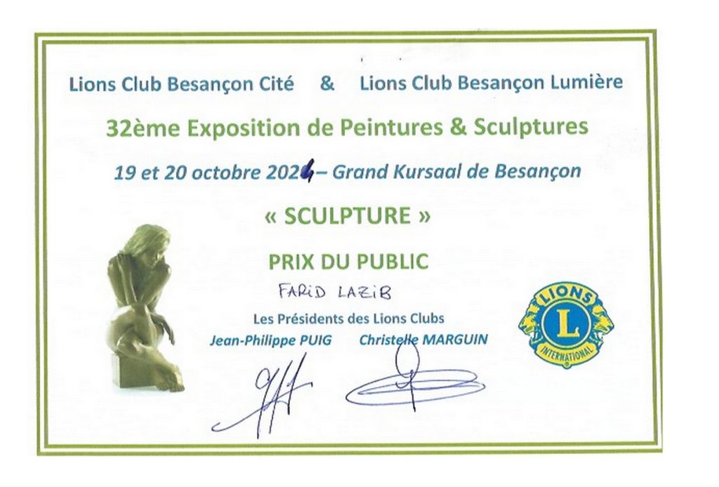 prix lions club 2024 Farid Lazib sculpteur métal