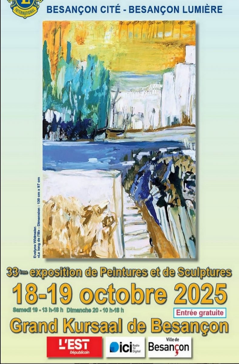 Présentation des prochaines expositions Grand Kursaal Besançon 18-19 octobre 2025 affiche d'exposition à laquelle a participé Farid Lazib sculpteur et soudeur artistique présentation des prochaines expositions