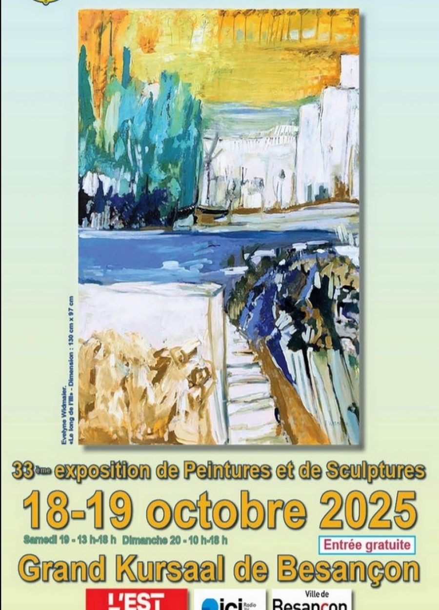 Présentation des prochaines expositions Grand Kursaal Besançon 18-19 octobre 2025 affiche d'exposition à laquelle a participé Farid Lazib sculpteur et soudeur artistique présentation des prochaines expositions